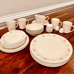 Corning “Forever Yours” Pink Hearts Set - Many Excellent Condition Pieces